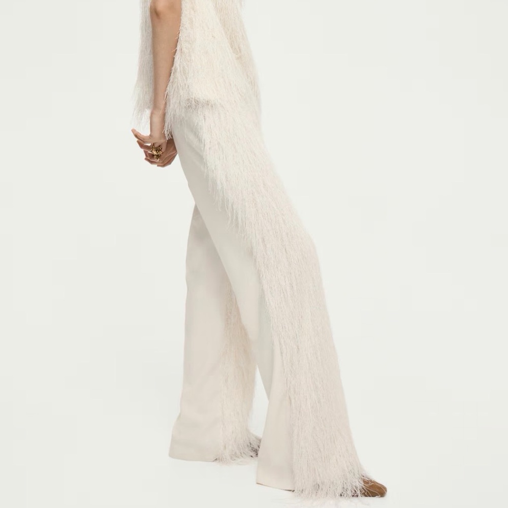 Elegant Cream Fringe Women's Pants - Picture 5 of 5